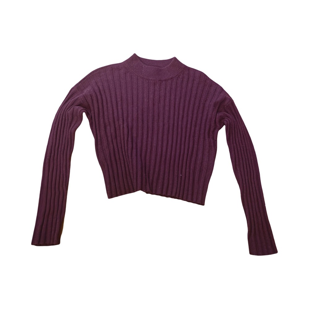 Madewell Ribbed Mock Neck Cropped Sweater Plum Purple Long Sleeve Medium